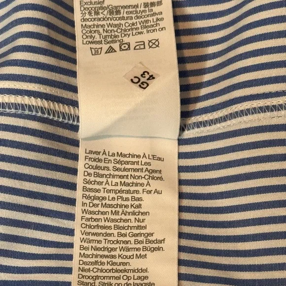 J Crew Midi Dress SZ 6 Blue White Striped Short Puff Sleeve Smocked Milkmaid - Picture 6 of 7